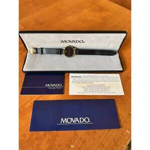 Movado Woman's 31mm Museum Watch Yellow Bezel Box Papers Minty 87-33-882 Runs